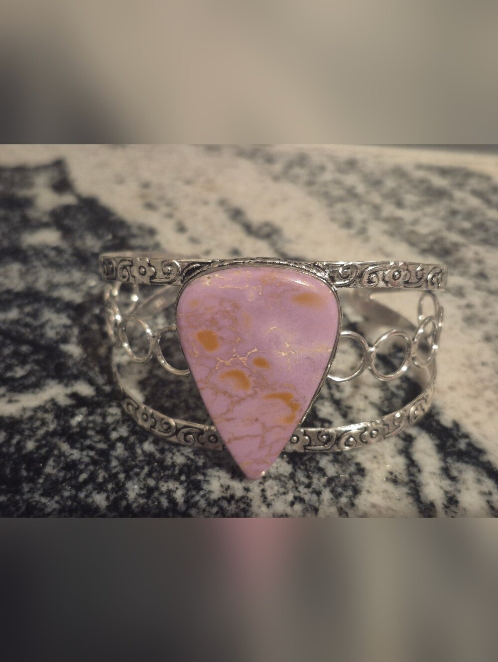 Beautiful Purple Jasper Agate Stone Women's Cuff Fits Up To 8"